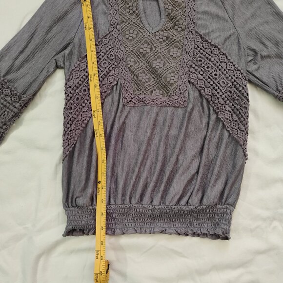 Knox Rose Boho Lace Blouse Small – Dusty Mauve Crochet Inset Peasant Top Romanti - Picture 5 of 5
